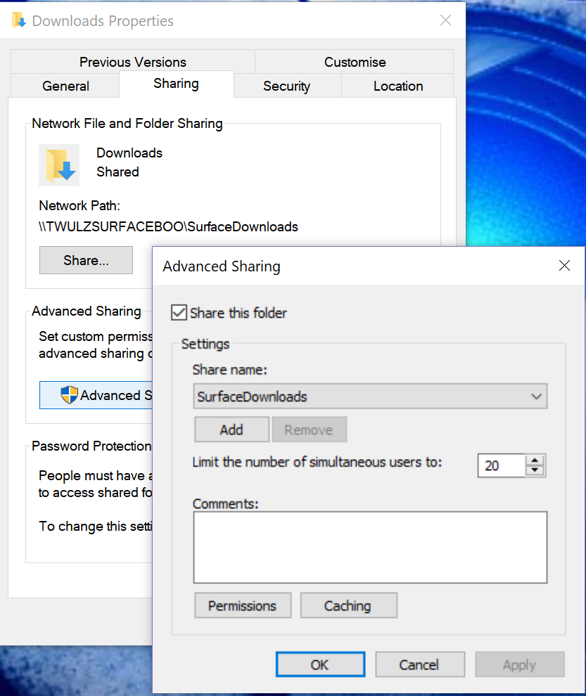 Windows Sharing Settings